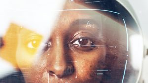 Female astronaut with glass helmet